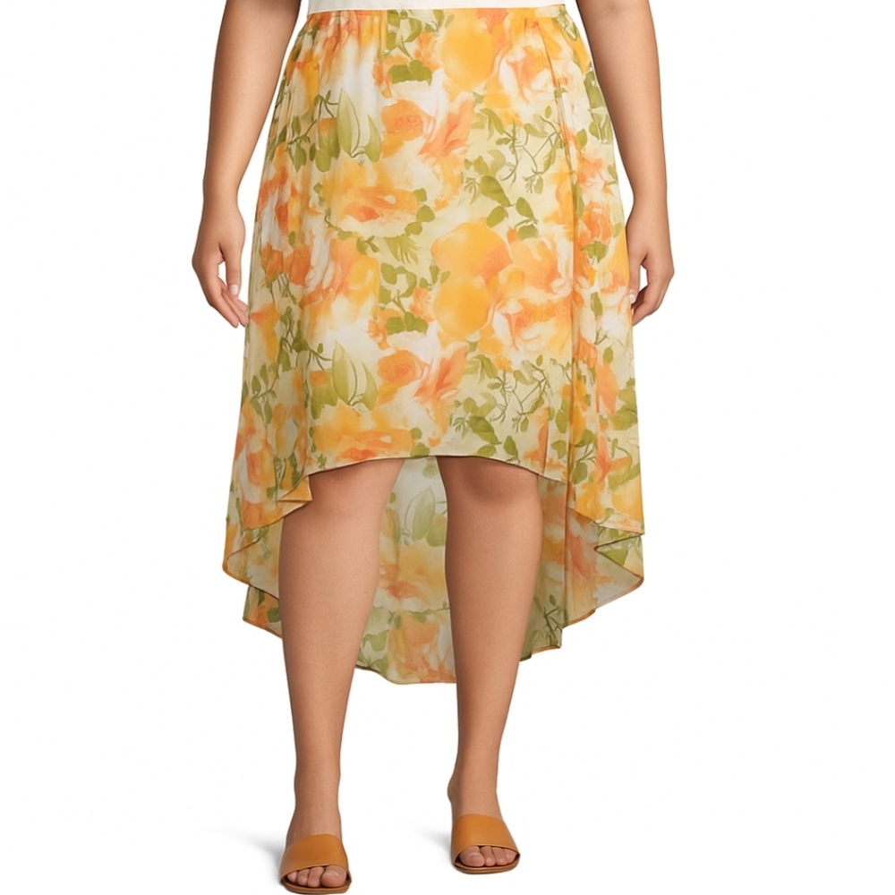 Cato Floral High Low Skirt Peachy Floral Plus Size 16W Spring Summer